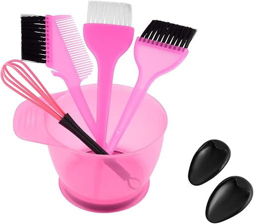 Amazon Co Jp Faletony Jp ヘアカラー セット ブラシ コーム ハケ カップ イヤーキャップ 刷毛 ケープ レディース メンズ セルフカラー ヘアスタリング カラーリング 縮毛矯正 美容師 美容院 美容室 業務用 プロ用 家庭用 ピンク 6pcsセット ビューティー
