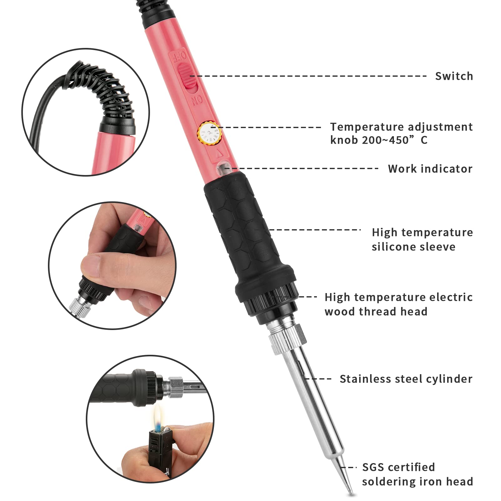 Soldering Iron Kit, 60W Soldering Iron with 5pc Interchangeable Tips, 10-in-1 Adjustable Temperature Solder Welding Tools, Fast Heating, Electronic Repair, 110V