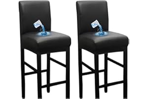 Shukii Waterproof Bar Stool Chair Covers Stretch PU Leather Barstools Chair Seat Cover with Backs Universal Chair Slipcovers Protector Chair Cover for Pub Kitchen (Black, 2pcs)