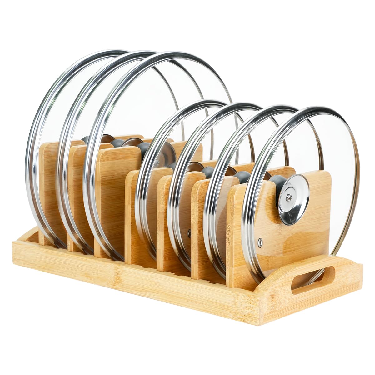 Photo 1 of 1PC Bamboo Pot Lid Organizer Wooden Pot Lid Holder Pot and Pan Organizer Drawer Organizer, Kitchen Cabinet Storage Rack for Pot Lids, Pans, Cutting Boards & Baking Sheets, Dinner Plates