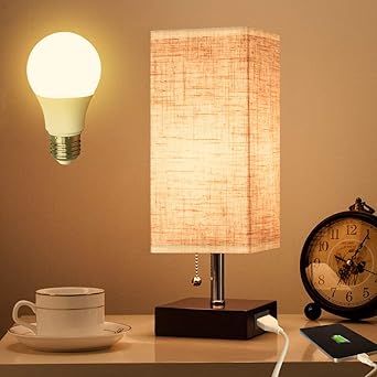 Lifeholder Table Lamp Nightstand Lamp With Usb Charging Port And Warm White Led Bulb Wooden Claret Base Beside Lamp Modern Usb Lamp Perfect For Bedroom Living Room Or Office Amazon Com