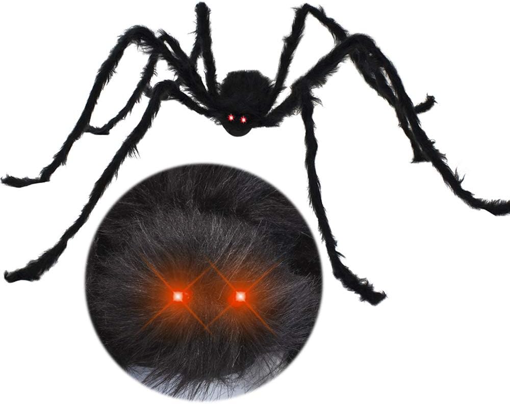 JOYIN 6.5ft LED Eyes Hairy Black Giant Spider for Halloween Indoor Outdoor Decorations