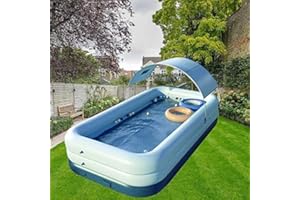 YUEWO Inflatable Swimming Pool with Canopy Outdoor Above Ground Portable Pool for Adults Blow Up Pool for Family Garden Backyard (Blue, 260x160x68cm/102x63x27inch)