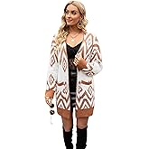 Bichingda Women's Long Sleeves Open Front Casual Leopard Print Fuzzy Knitted Sweater Cardigan Coat Outwear