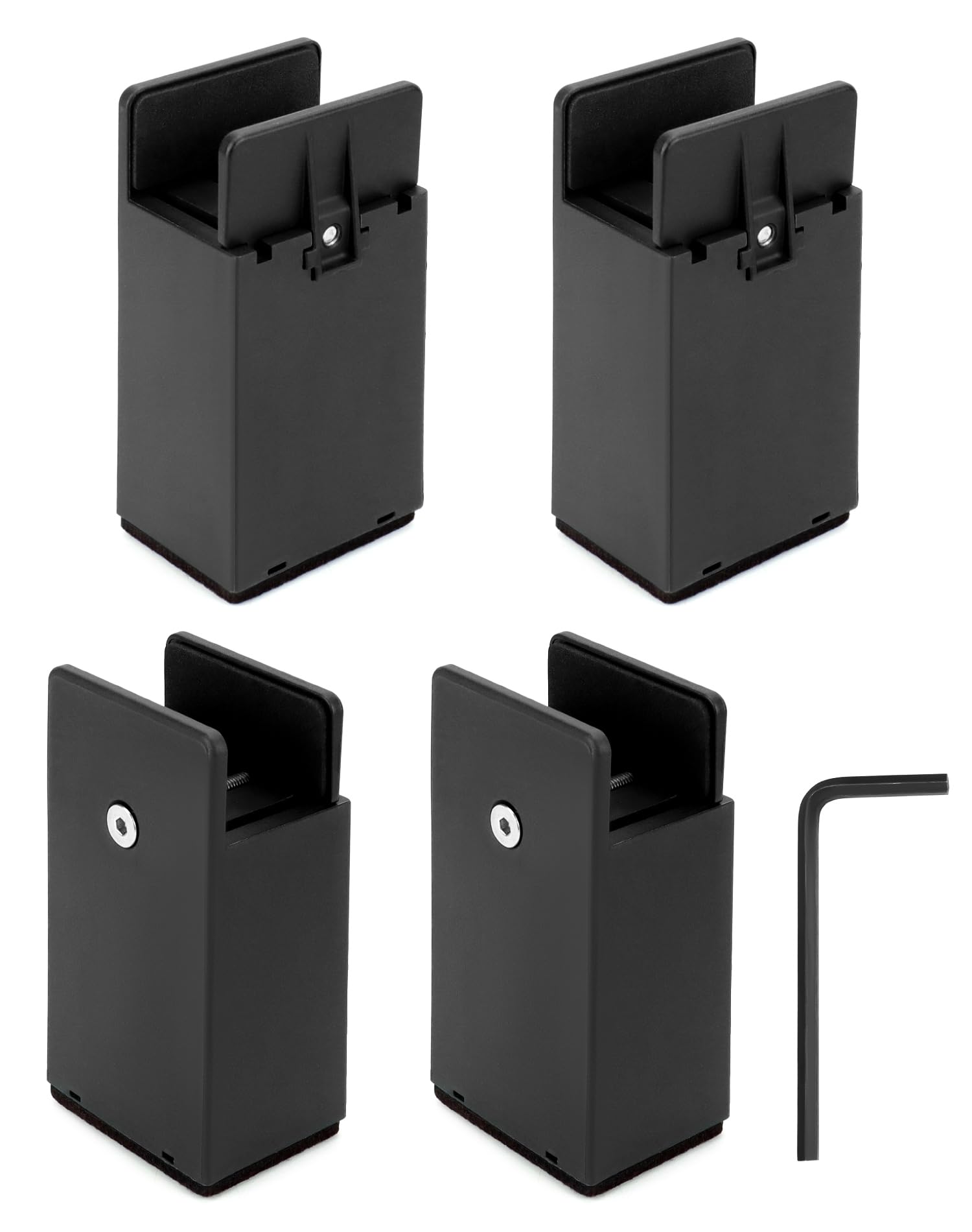 QWORK® 4 Pack Heavy Duty Furniture Riser - 4 Inch Height Black - for Square or Straight Furniture Legs up to 1.5"/38mm Wide - 770 lbs Weight Capacity