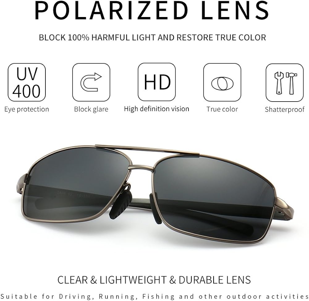 SUNGAIT Ultra Lightweight Rectangular Polarized Sunglasses UV400 Protection (Gunmetal Frame Gray Lens, 62) Metal Frame 2458 QKH: Clothing