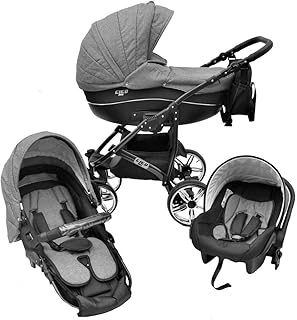 Cleo Kombi Kinderwagen 4 in 1 (+ ISOFIX-Basisstation) - Radwahl - grau/schwarz (Hartgummireifen + Air Cells)
