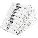 Supernal 60 Pack Silver Plastic Silverware,Pre Rolled Silverware,Premium Disposable Silver Cutlery,Suit for Wedding,Catering Event,Birthday,Party
