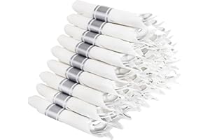 Supernal 60 Pack Silver Plastic Silverware,Pre Rolled Silverware,Premium Disposable Silver Cutlery,Suit for Wedding,Catering Event,Birthday,Party
