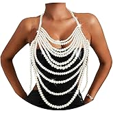 Florry Pearl Body Chain Shoulder Necklace Top Body Jewelry for Women Fashion Bra Chains for Wedding Party