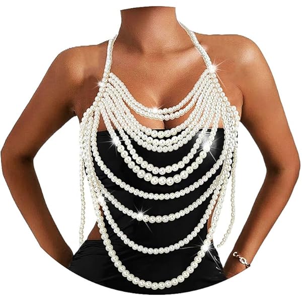 Amazon.com: Xerling Faux Pearl Shoulder Harness Body Chain