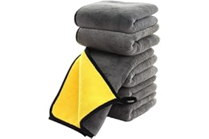SOFTBATFY Ultrasoft, Large, Thick and Quick Drying Car Microfiber Cleaning Towel 800GSM Polishing Waxing Auto Detailing Towel Cloth (6pack,16 x 16inches) (Grey-Yellow)