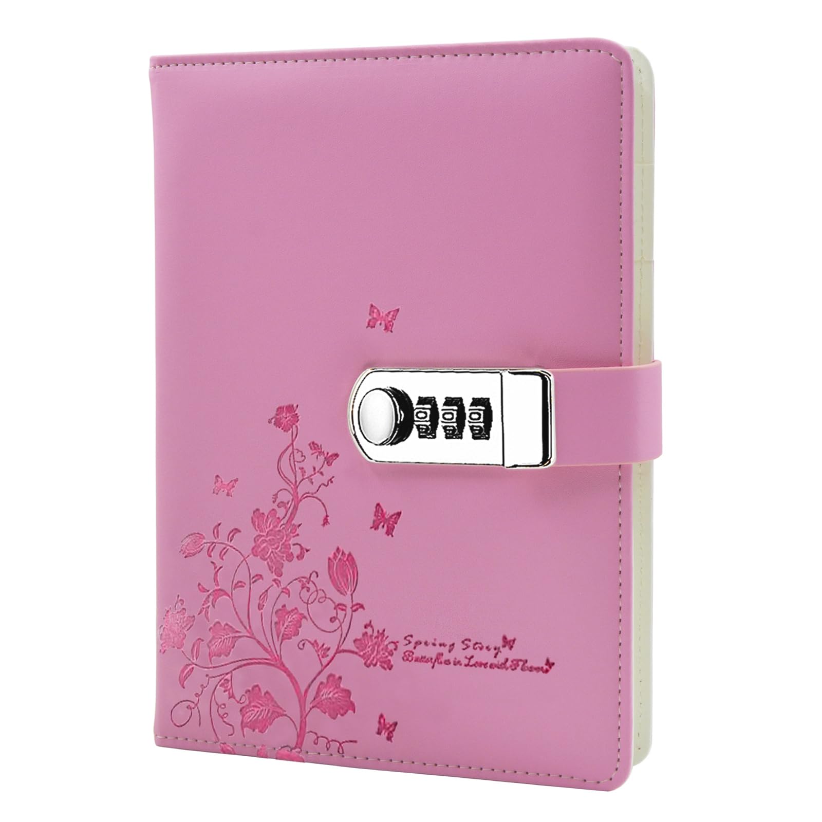 NectaRoy PU Leather Password Notebook Writing Journal Diary Planner Organizer, Butterfly and Flower Pattern, Wire Binding Lined Daily Notepad Personal Sketchbook with Pen Holder, A5 Size 210x145mm