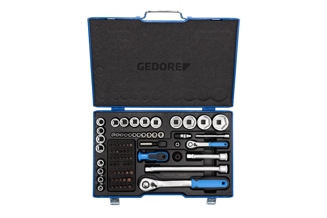 GEDORE 81-piece Socket Spanner Set, Metric, 1/4" + 1/2" Steel, Blue