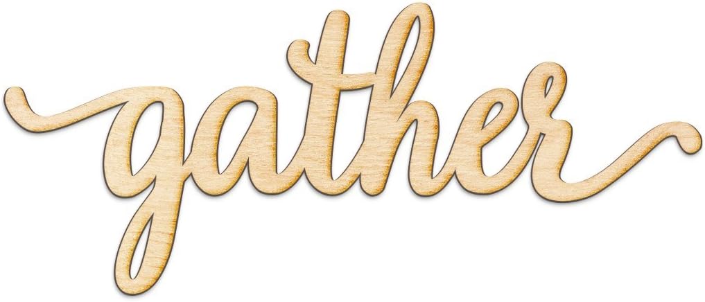 Woodums – Gather Script Wooden Wall Art Decor, Unfinished Wood Sign for Family Room Decor, Charlie Script Letter Wood Cutout, 24 x 10 Inches Wall Decorations for Living Room