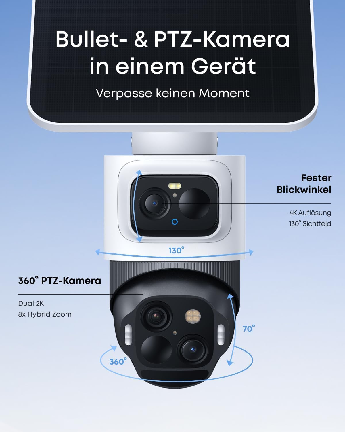 eufyCam S4 4‑Kamera‑Set, kabellose Solar‑Überwachungskamera außen, 3‑Linsen Bullet‑PTZ‑Kamera, 4K UHD, 360° Multi‑Kamera‑Tracking, Auto‑Tracking, 8× Hybridzoom, Farbnachtsicht, 16TB lokaler Speicher 2