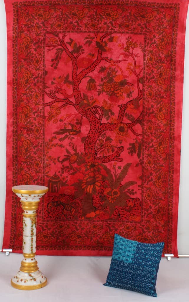 AVA Collections LARGE Orange TREE OF LIFE Tapestry Wall Hanging Tapestries Indian Cotton Bohemian Boho Table Cover Beach Throw Towel (Orange, 85 x 54 inches)