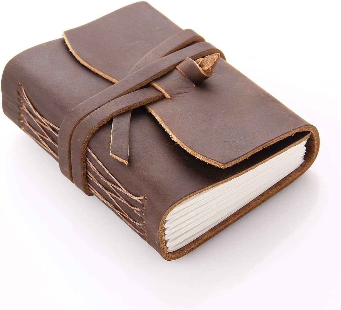 Leather Journal Writing Notebook - Handmade Daily Bound Notepad Travel Pocket Sketchbook 4.3 x 3.2"
