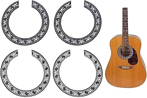 SUPERFINDINGS 4Pcs 2 Colors Guitar Soundhole Decal Wood Soundhole Rosette Inlay Sound Hole Decal for Classical Guitar Ukulele