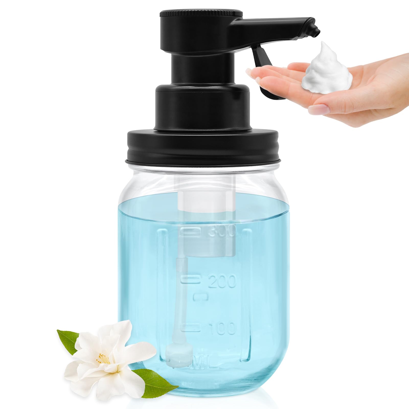 Photo 1 of 12oz Automatic Touch Sensor Foam Glass Soap Dispenser, Hands-Free Mason Jar Soap Dispenser, Refillable Lotion Bottle for Bathroom Kitchen Countertop (Batteries Not Included)
