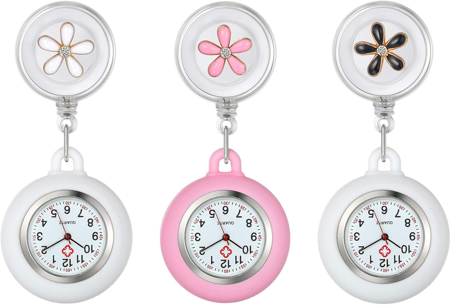 Lancardo Lapel Watch for Nurses Doctors Clip-on Hanging Nurse Watches Cute Leaves Pattern Silicon Cover Badge Stethoscope Retractable Fob Watch