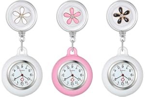 LANCARDO Lots of 3 Retractable Nurse Watch with Second Hand for Nurses Doctors Clip-on Lapel Hanging Nurse Watches Cute Leaves Pattern Silicone Cover Badge Stethoscope Fob Pocket Watch for Women and Men