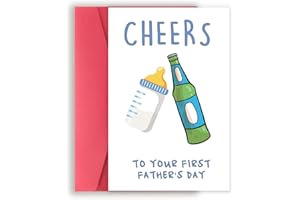 Zyulin Funny First Fathers Day Cards Gifts for Dad, Cute 1st Father's Day Card Gift from Baby Son Daughter, Baby Daddy Fathers Day Card, Cheers to Your First Father's Day