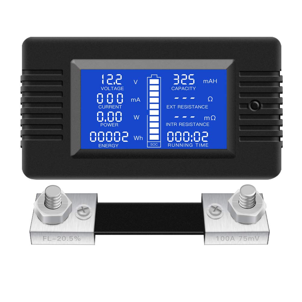 Photo 1 of DC Multifunction Battery Monitor Meter,0-200V,0-100A (Widely Applied to 12V/24V/48V RV/Car Battery) LCD Display Digital Current Voltage Solar Power Meter Multimeter Ammeter Voltmeter