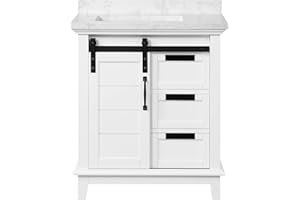 Ove Decors Bathroom Barn Door Vanity with Cloudy Cultured Marble Countertop, 30 in, White