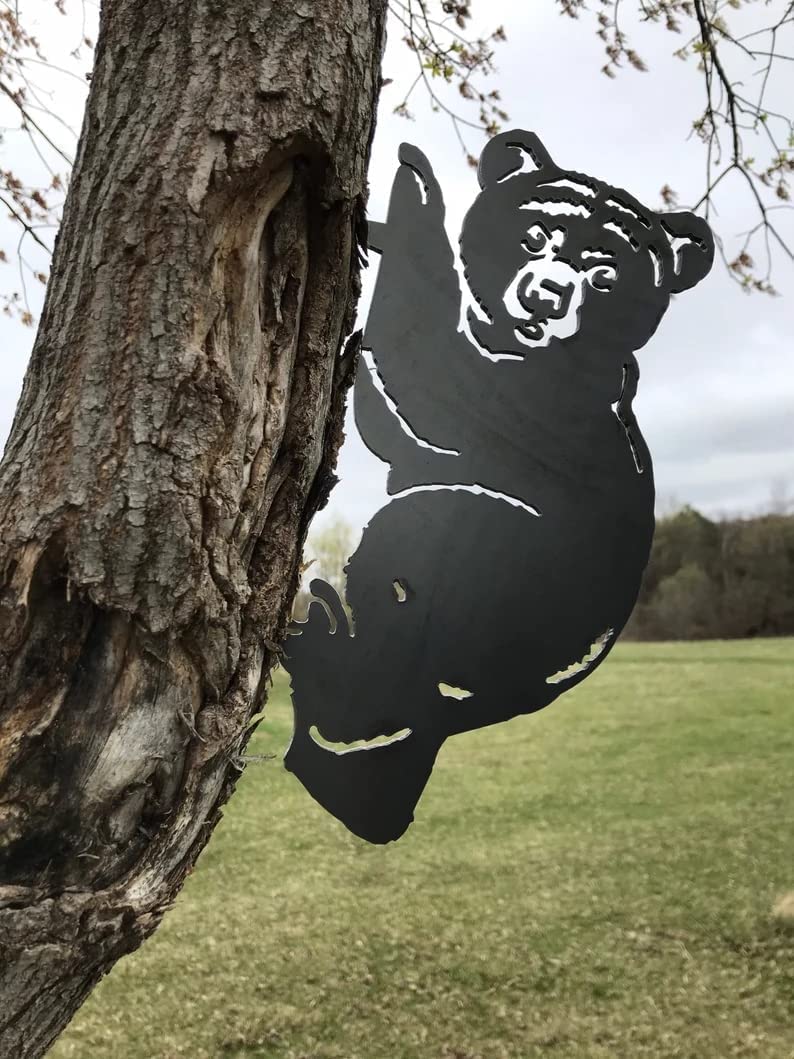 JSWLYWMTPJ Outdoor Statue Metal Bear Tree Art Yard Garden Decor Fence Animals Silhouette Art Decoration