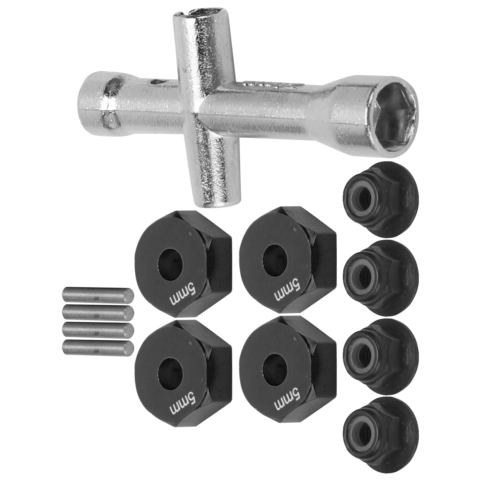 Dilwe RC Wheel Hex Adapter, 12mm 1/10 RC Car Truck Wheel Hex Adapter+Non-Slip Nut+Bolt+Cross Wrench RC Model Toy Part(Black)