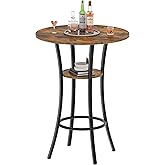 CHOEZON Round Bar Table, 2-Tier High Top &amp; Counter Height Dining Table, for Bistro, Pub, Kitchen, Living Room, Rustic Brown and Black TBT03BF