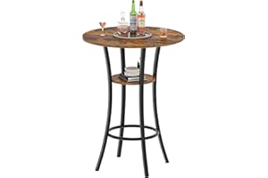 CHOEZON Round Bar Table, 2-Tier High Top & Counter Height Dining Table, for Bistro, Pub, Kitchen, Living Room, Rustic Brown and Black TBT03BF