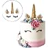 Decoración Dorada De Unicornio Para Tartas - Incluye Cuerno, Orejas Y Pestañas, Arcilla Reutilizable, No Comestible