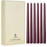 Pickood New Burning Formula Unscented Dripless 12-Inch Taper Candles Set of 12 - Burgundy, for Wedding, Dinner - Smokeless, Long Burning - Hand Poured, Colored Tall Candlesticks - Burdeos