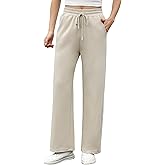AVAMO Women Straight Leg Casual Pants High Waisted Loose Pants Drawstring Elastic Waist with Pockets Apricot XXL