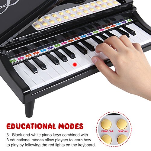 iFixer 31 Keys Piano Keyboard Toy for Toddlers Kids' Musical Talent Development, Electronic Musical Multifunctional Instruments with Microphone, Audio Link Mobile IPad PC, Black