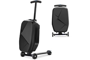 smilesun Scooter Luggage For Kids & Adults，Hardside Ride On Suitcase For Kids Ages 4-15 Multifunctional Lightweight Foldable Carry On Luggage With Wheels Ride On For Children Teenagers（Black）