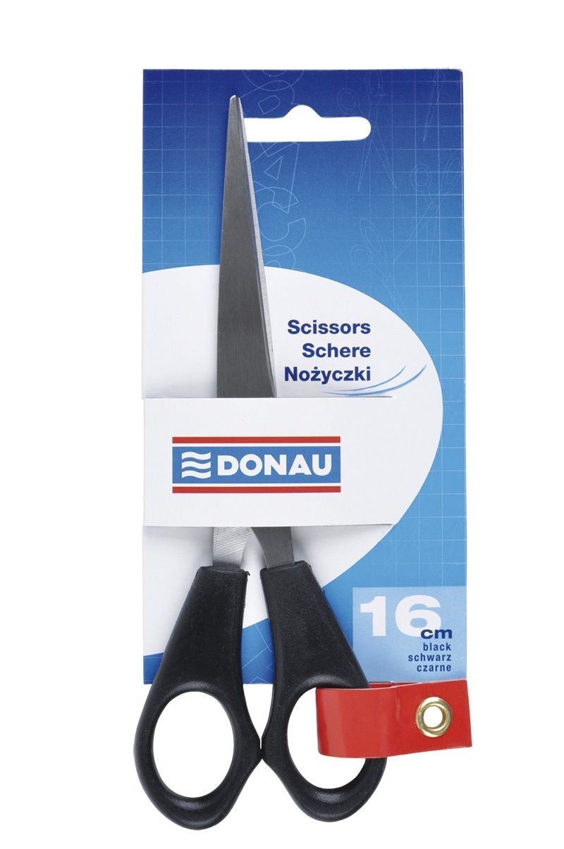 Office Scissors DONAU Classic 16cm Black/Small Office Accessories/Type-Classic/Material-Steel/Plastic/Colour-Black/Size-16cm