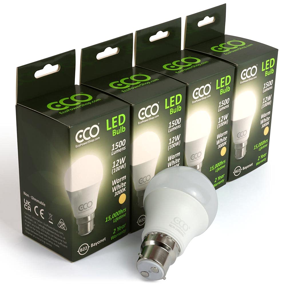 ECO 100W 2 Pin Bayonet B22 Energy Saving LED Light Bulbs, Low Energy 12W LED, Bright 1500 Lumens, 15,000Hrs Lifetime.