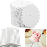 Geelin 50 Set Scalloped Cake Pop Boards with Cake Pops 2 Inch White | Center Hole for Secure Insertion, Includes 50 Sticks, Scalloped Base for Cupcakes Pastries Desserts Parties