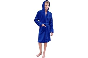 Umeyda Boys Girls Robes, Soft Fuzzy Fleece Hooded Bathrobes with Belt and Pockets for Kids, 1-18 Year