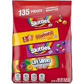SKITTLES Original, SKITTLES Wild Berry STARBURST &amp; LIFE SAVERS Hard Candy Fun Size Fruity Candy Assortment, 135 Ct Bulk Bag