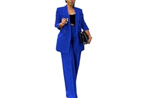 Tcremisa Pants Suits for Women Dressy 2 Piece Business Casual Outfits Double Breasted Blazer Wide Leg Pants Set Office Work