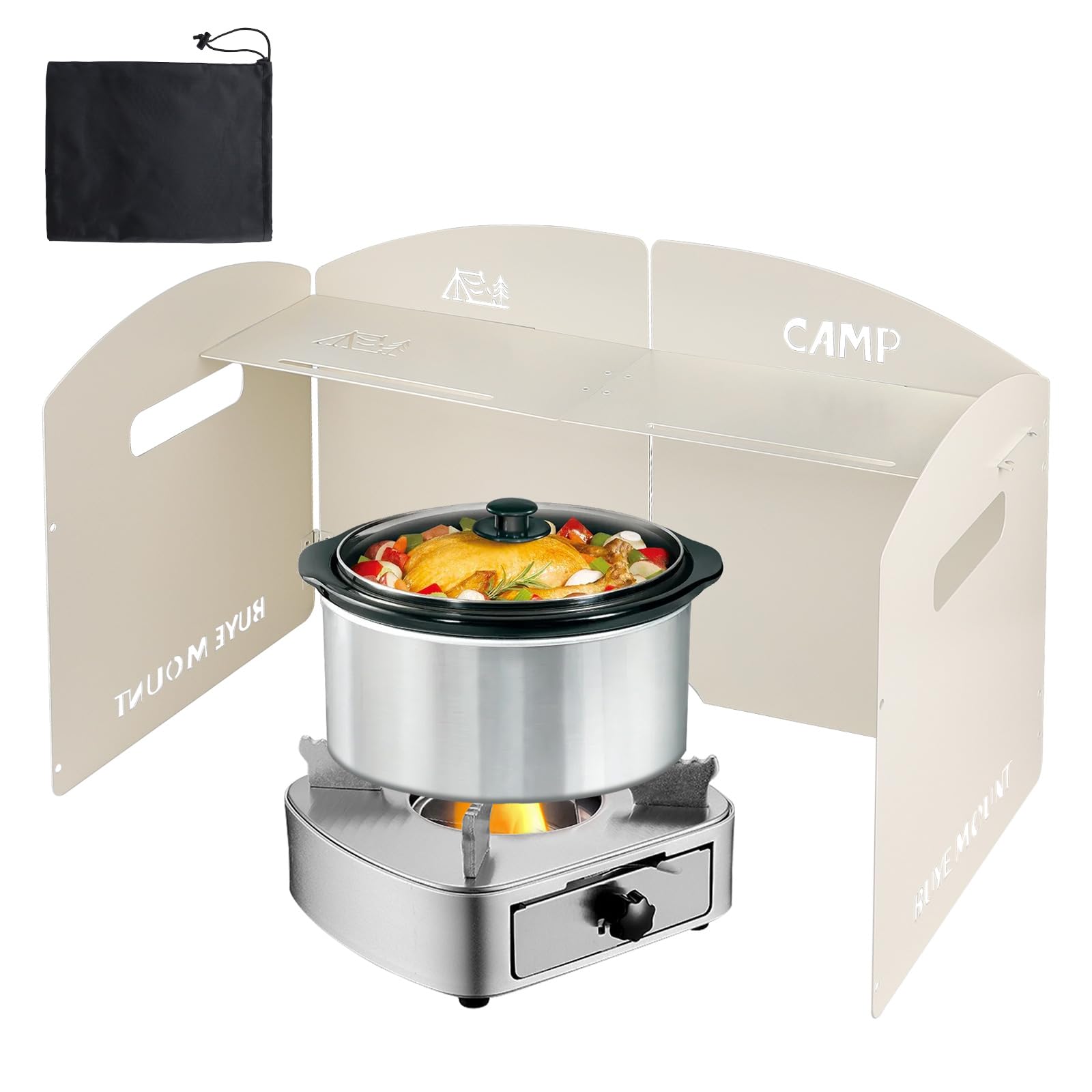 SUPAWAY 5 Panels Camping Windshields Foldable Camping Wind Deflector Portable Outdoor Burner Wind Shield with Storage Bag Camping Stove Windscreens for Grill Camping Picnic Beige