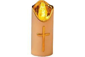 Flameless Columnar LED Candle - 5x12.5cm Reusable Grave Light, Electric Flickering Memorial Candle with Gold Cross | Fast Act