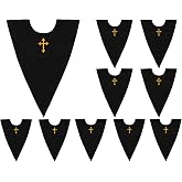 D DODOU 10 PC Choir Stole &amp; Clergy Stole V-Shape with Embroidered | Thick Polyester Fabric Shiny Satin, Pair with Choir Robe &amp; Priest Collar, Church Sash for Wedding Officiant Pastor
