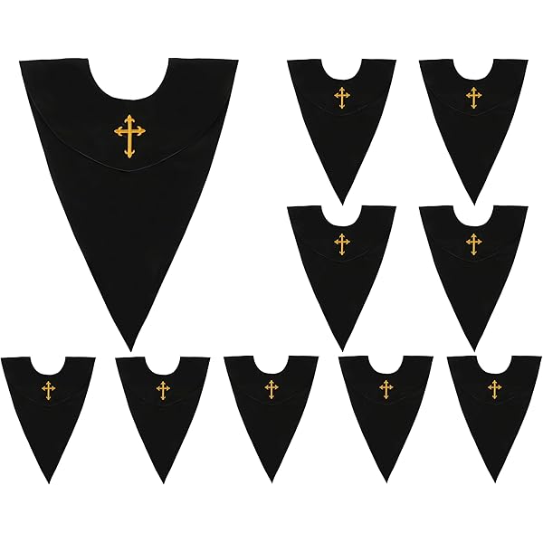 10-Piece Unisex V-Shape Church Choir Stoles With Embroidered Cross - 8 Color Options