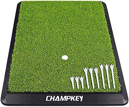 Champkey Premium Synthetic Turf Golf Hitting Mat | Heavy Duty Rubber Base Golf Practice Mat | Come with 1 Rubber Tee and 9 Plastic Tees Champkey Premium Synthetic Turf Golf Hitting Mat | Heavy Duty Rubber Base Golf Practice Mat | Come with 1 Rubber Tee and 9 Plastic Tees