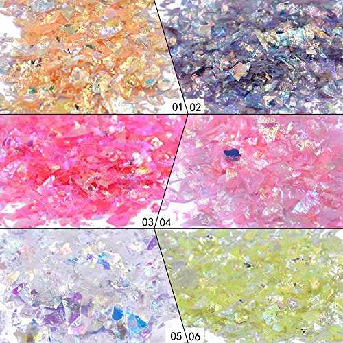 QIMYAR 12 Colors Nail Glitter Ice Mylar Shell Foil Slice Nail Art Decoration Tools (12 color)